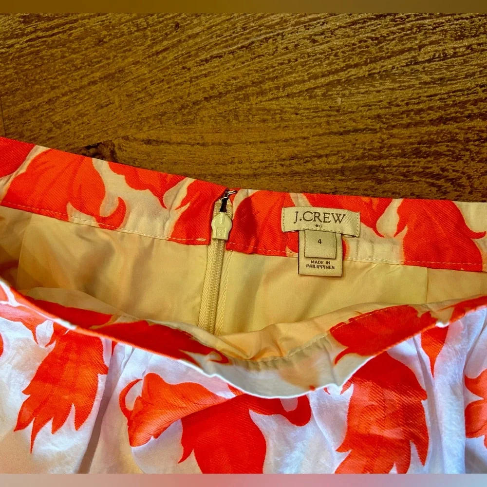 J. Crew White Skirt with Bright Orange Floral Print A-Line